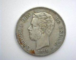 Spain 1871 (74) - De M Silver 5 Pesetas Extremely Fine