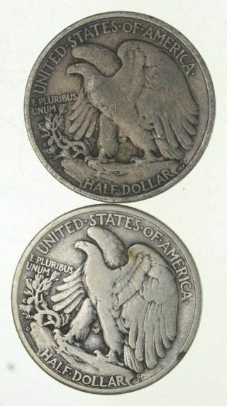 (2) 1942 - S & 1945 - D Walking Liberty Half Dollars 90 Silver $1.  00 Face 823 2