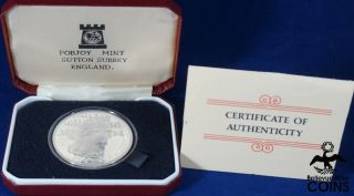 1976 Isle Of Man 1 Crown Sterling Silver (. 925) Washington Coin W/ Box &