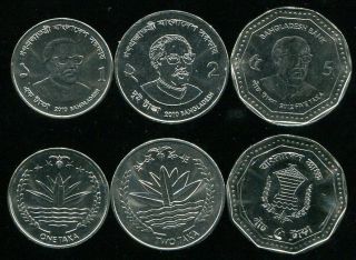 Bangladesh Set 3 Coins 1 2 5 Taka 2010 2012 Unc