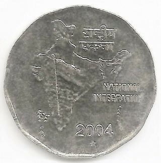 India Rs 2,  National Integration 2004,  Star,  Hyd Scarce Cu - Ni Unc Coin