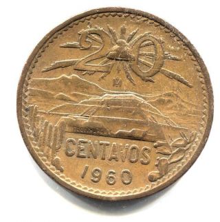 Mexico - 1960 - Mexican 20 Centavos Coin - Mexico City - Twenty Cents