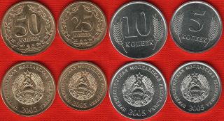 Transnistria Set Of 4 Coins: 5 - 50 Kopeek 2005 Unc