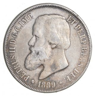 World Coin - 1889 Brazil 2000 Reis - World Silver Coin - 25.  4g 034