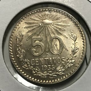 1935 Mexico Silver 50 Centavos Brilliant Uncirculated Coin