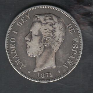 1871 (74) Spain Silver 5 Pesetas