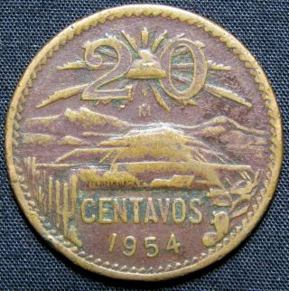 1954 Mexico 20 Centavos Coin