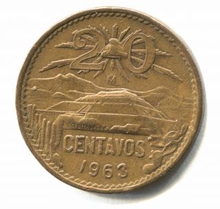 Mexico - 1963 - Mexican 20 Centavos Coin - Mexico City - Twenty Cents