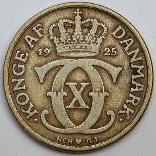 DENMARK 2 Kroner 1925 KM 825.  1 4