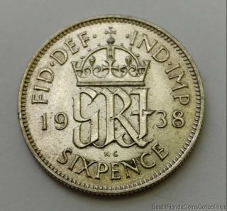 1938 Great Britain 6 Six Pence.  500 Silver Coin