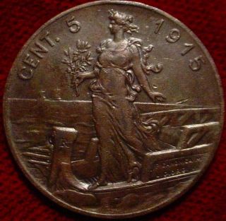Scarce Hi Grade Xf 1915 5 Centesimi Kingdom Of Italy Detailed Coin