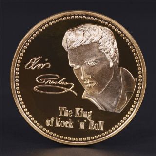 Elvis Presley 1935 - 1977 The King Of N Rock Roll Gold Art Commemorative Coin - C