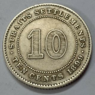 British Straits Settlement Victoria Queen 10 cents 1899 low coin 2