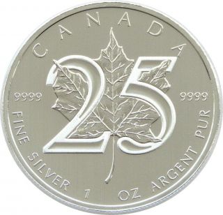 2013 Canada Maple Leaf 25th Anniversary $5 Five Dollar.  9999 Silver 1oz Coin
