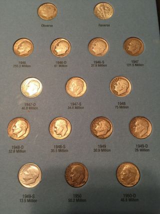 1946 - 64 Roosevelt Dime Set (50 Coins) 90 Silver 99 Cent Starting Bid