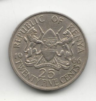 Kenya 25 Cents 1966 Shield Scarce 156h By Coinmountain