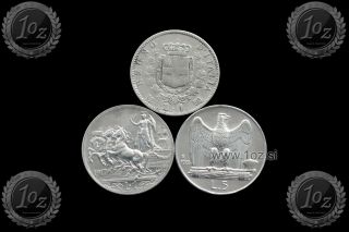 Italy 3 X Silver Coins: 1 Lira 1863,  1917,  5 Lire 1928 (vittorio Emanuele) Xf