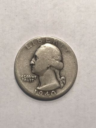 1940 - P Silver Washington Quarter 90 $0.  25