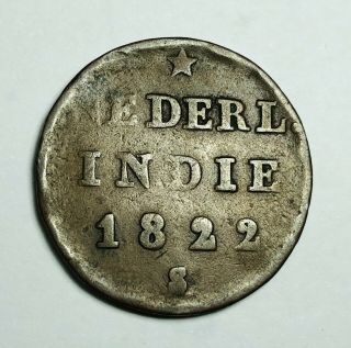 1822 S Netherlands East Indies Half 1/2 Stuiver Willem I Copper Coin Km 285