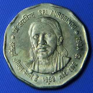India Coin - Sree Aurobindo - Commemorative Copper Nickel 2 Rupee Rare Coin