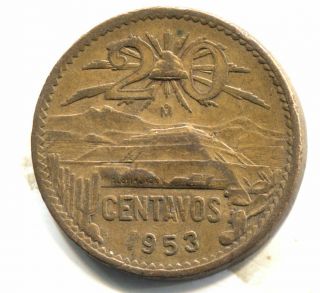 Mexico - 1953 - Mexican 20 Centavos Coin - Mexico City - Twenty Cents