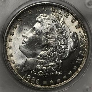 1884 - O Morgan Silver Dollar Unc In Old Slab From The 80s Looking
