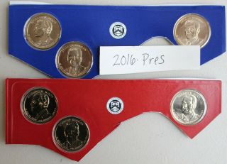 2016 P And D Presidential $1 Coin Uncirculated 6 Golden Bu Dollars Us Coins