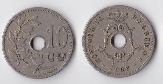 1903 Belgium 10 Centimes Coin Dutch Version