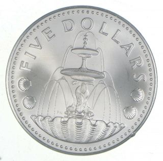 Silver - World Coin - 1974 Barbados 5 Dollars - World Silver Coin 28.  3g 454