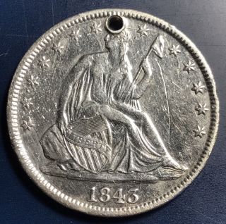 1843 Seated Liberty Half Dollar 50c Rare - Xf Au Details Holed 8185