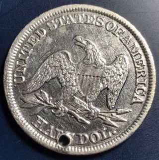 1843 Seated Liberty Half Dollar 50c RARE - XF AU Details Holed 8185 2