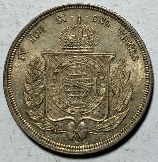 Brazil,  500 Reis,  1861,  Choice Almost Uncirculated w/Luster, .  1879 Ounce Silver 2