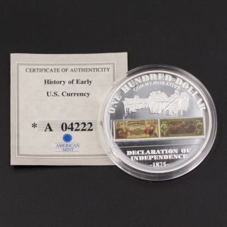 History Of Early Us $100 Declaration Of Independence Commemorative Coin