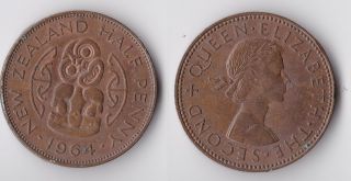 1964 Zealand Half Penny Coin