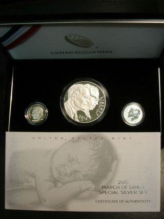 2015 Us March Of Dimes Special Silver 3 Coin Set Dollar Reverse Proof Dime
