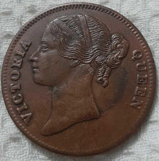 1818 Queen Victoria East India Company Two 2 Anna Rare Big Palm Size Coin