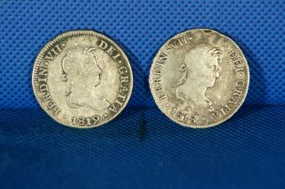 1818,  1819 Jp Me 2 Reales Ferdin Vii 2 Silver Coins