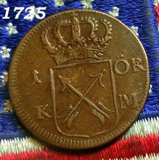 Authentic 1725 1 Ore Arrows Hudson Fur Trade Colonial Revolutionary War Coin Xf