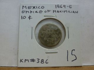 1864 Mexico 10 Cents Silver Maximiliano Empire Go Guanajauto