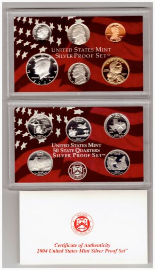 Us 2004 Silver 11 - Coin Proof Set In Government Box With
