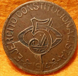 1914 Mexico Chihuahua 5 Centavos Revolutionary Army Coin Masive Die Crack Error