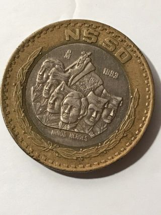 1 Mexico 50 Nuevos Pesos 1993 Ninos Heroes Bimetallic Silver Coin