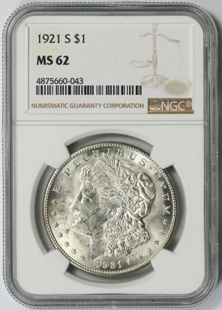 1921 - S Morgan Dollar Silver $1 Ms 62 Ngc