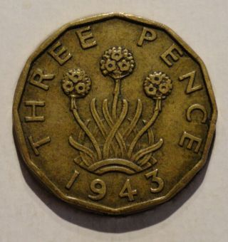 1943 Three Pence,  United Kingdom,  George Vi (nickel - Brass)