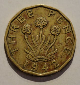 1942 Three Pence,  United Kingdom,  George Vi (nickel - Brass)