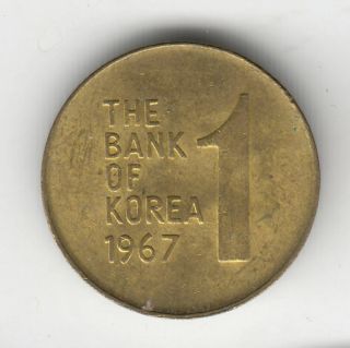 Korea (s) 1 Won 1967 Brass Ef,  194 By Coinmountain