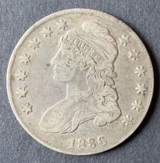1836 50c Capped Bust,  Lettered Edge,  Silver Half Dollar