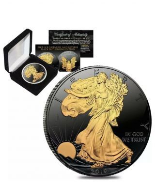 2019 1 Oz Silver American Eagle $1 Coin Black Ruthenium 24k Gold Edition (w/box