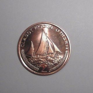 2002 Isle Of Man 2 Pence,  Sailboat,  Ship Coin