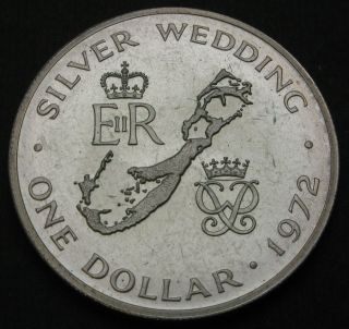 Bermuda 1 Dollar 1972 - Silver - Elizabeth Ii.  - Silver Wedding - Xf/aunc - 1287